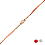 DELICATE PEARL BEADED RAKHI WITH ROLI CHAWAL & RAKSHABANDHAN CARD