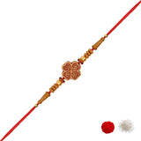 DELICATE PEARL BEADED RAKHI WITH ROLI CHAWAL & RAKSHABANDHAN CARD