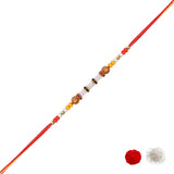 DELICATE PEARL BEADED RAKHI WITH ROLI CHAWAL & RAKSHABANDHAN CARD