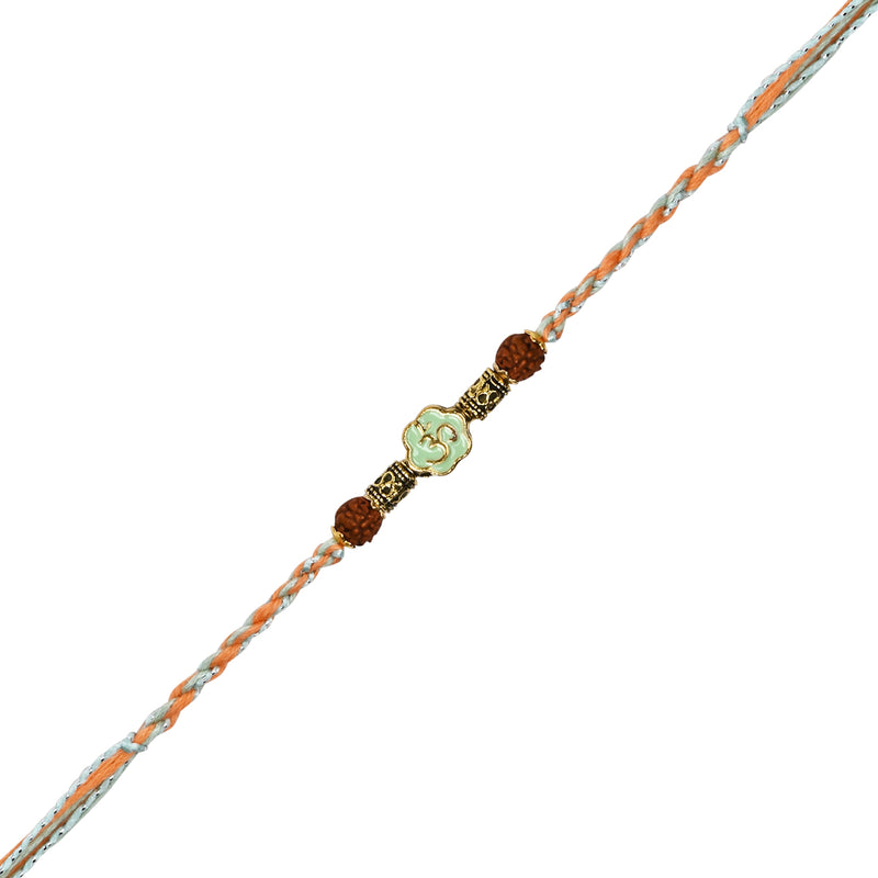 Om Mint Enamel Pearl Beaded Rakhi