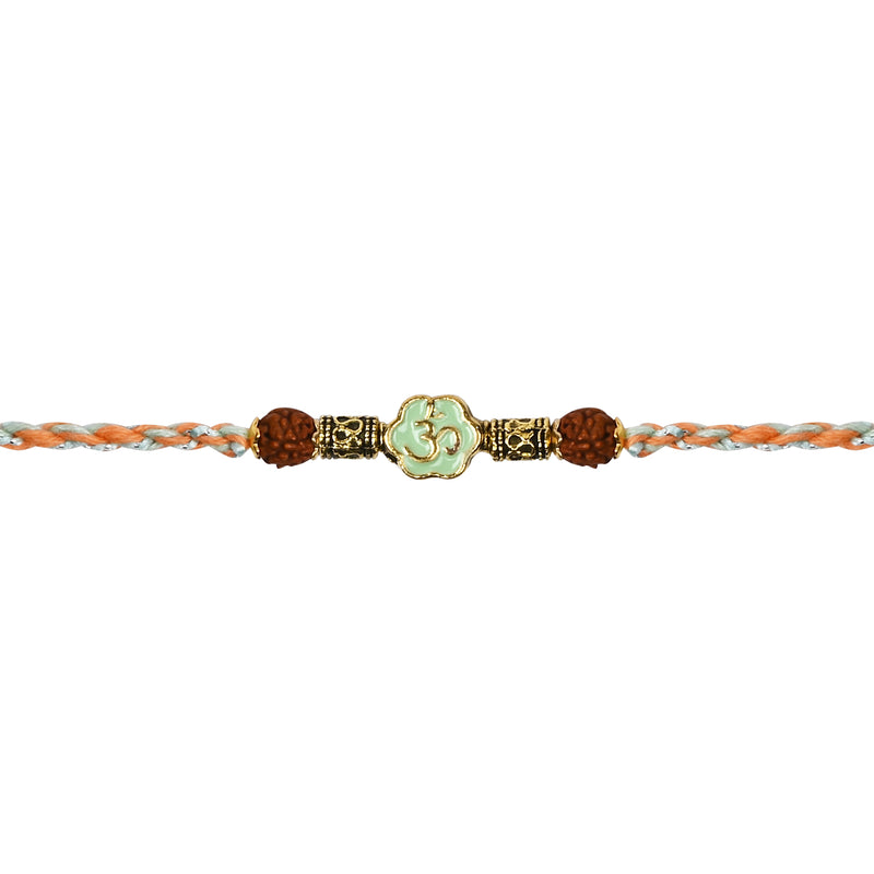 Om Mint Enamel Pearl Beaded Rakhi