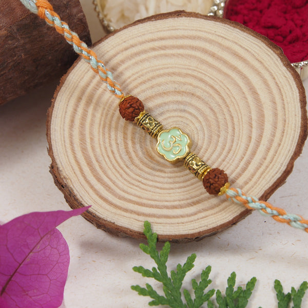 Om Mint Enamel Pearl Beaded Rakhi