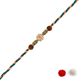 Om Peach Enamel Pearl Beaded Rakhi