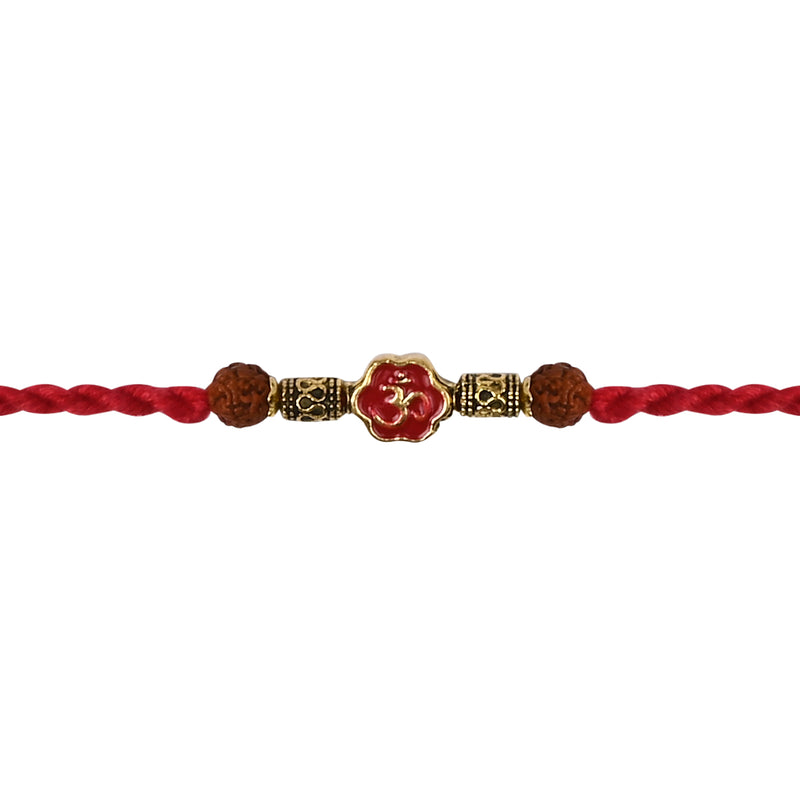 Om Red Enamel Pearl Beaded Rakhi