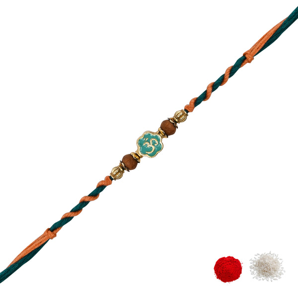 Om Mint Enamel Pearl Beaded Rakhi