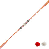 DELICATE PEARL BEADED Orange RAKHI WITH ROLI CHAWAL & RAKSHABANDHAN CARD