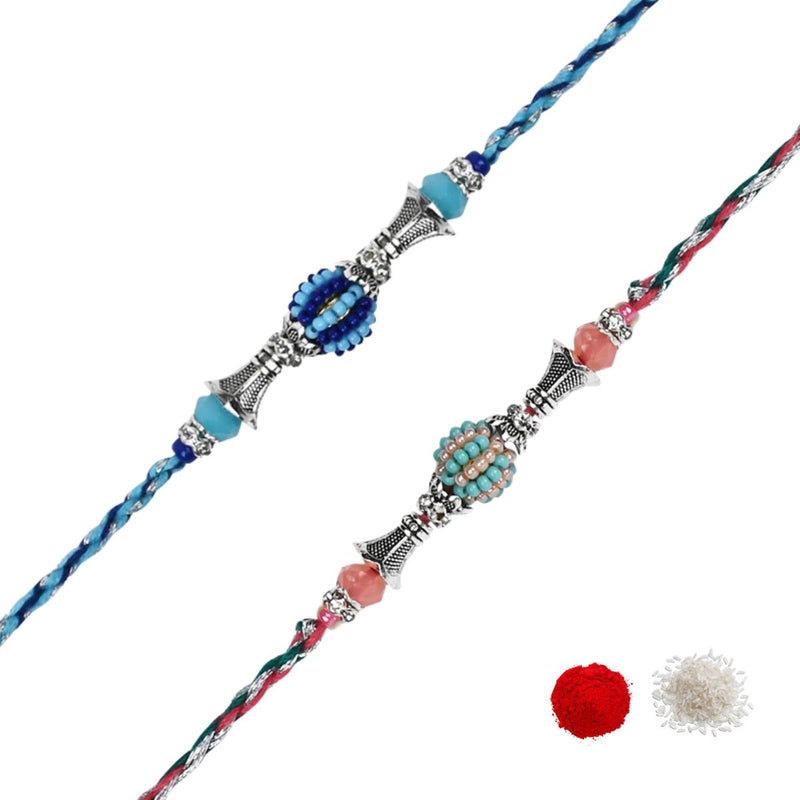 Designer Pearl Beaded Rakhi with Roli Chawal & Rakshabandhan Card