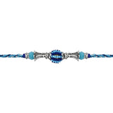 DELICATE PEARL BEADED Blue RAKHI WITH ROLI CHAWAL & RAKSHABANDHAN CARD