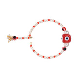 Elegant Bhaiya Bhabhi Red Pearl Lumba Bracelet & Rakhi With Roli Chawal & Card