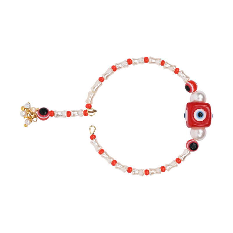 Elegantly Crafted Red Evil Eye Pearl Adjustable Lumba Bracelet