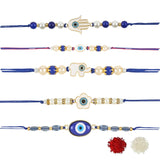 Combo Enamel Pearl Bhaiya Rakhi With Roli Chawal & Card (Pack of 5)