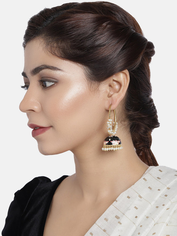 drop earring , meenakari , pearls  earring