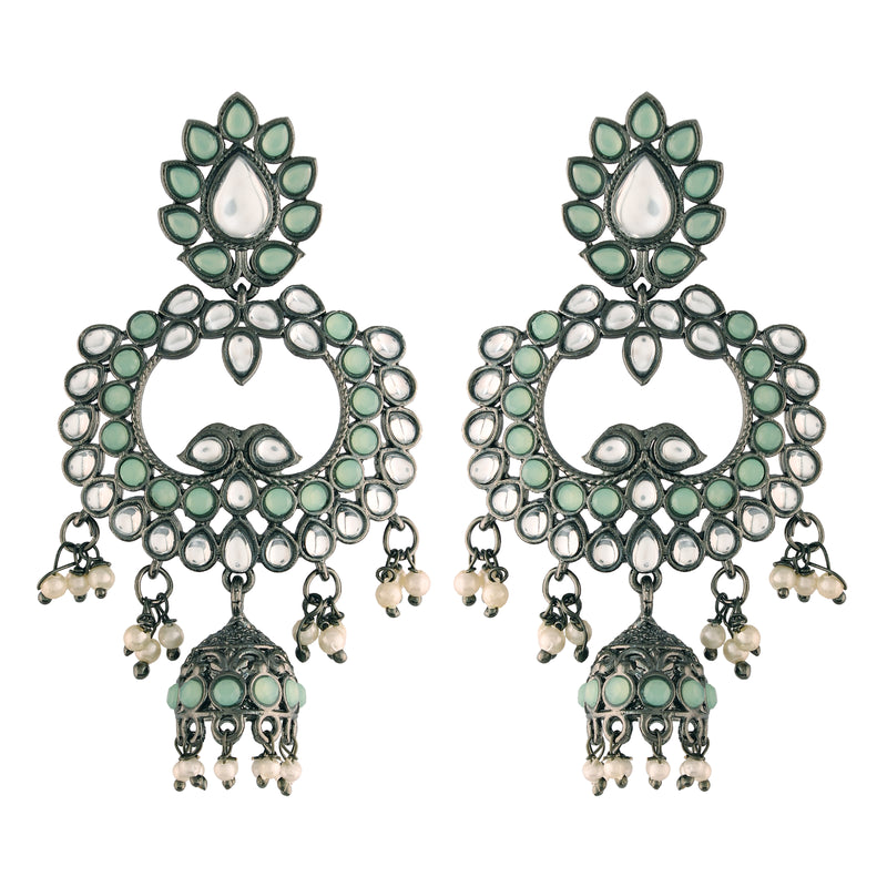 silver oxidised ,kundan, pearls meenakari  earring