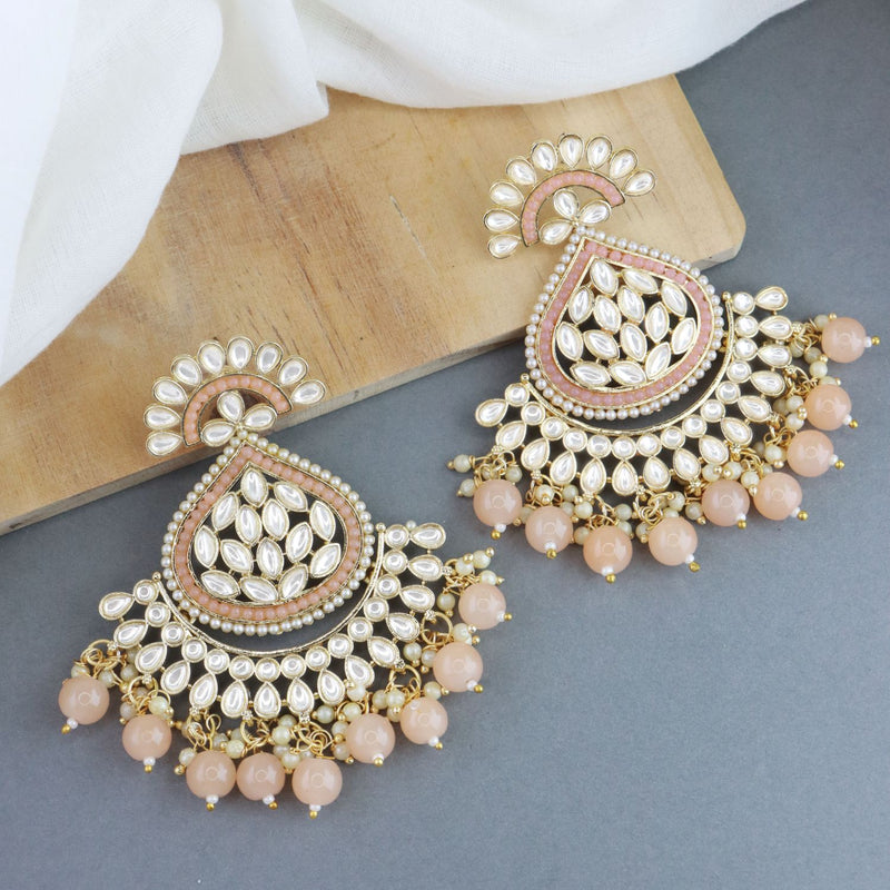 Online Meenakari Earrings with Peacock Detailing in Peach Color