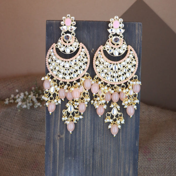 Buy Traditional Gold Plated Kundan Work Peach Color Drop & Dangle Earrings  at Amazon.in