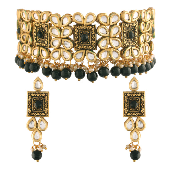 kundan , stones , pearls choker set 