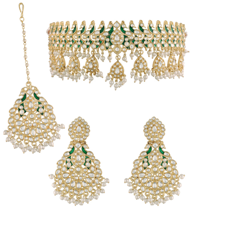 'PARINITI' Green Necklace Set