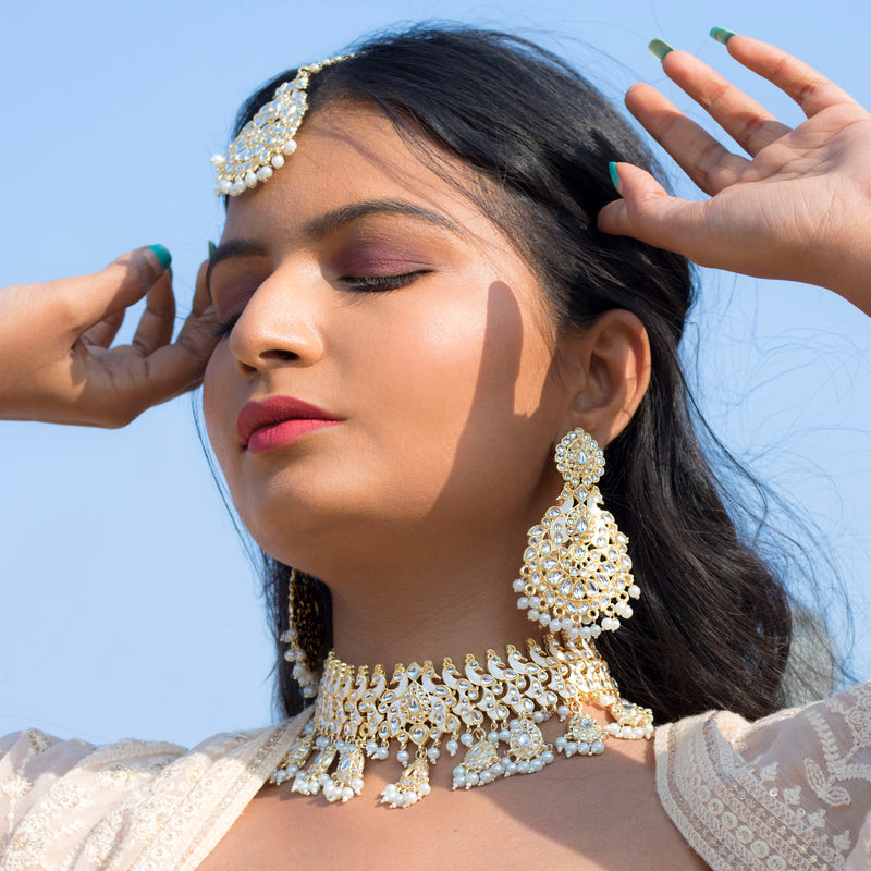 meenakari , kundan , pearls , stones jewellery set