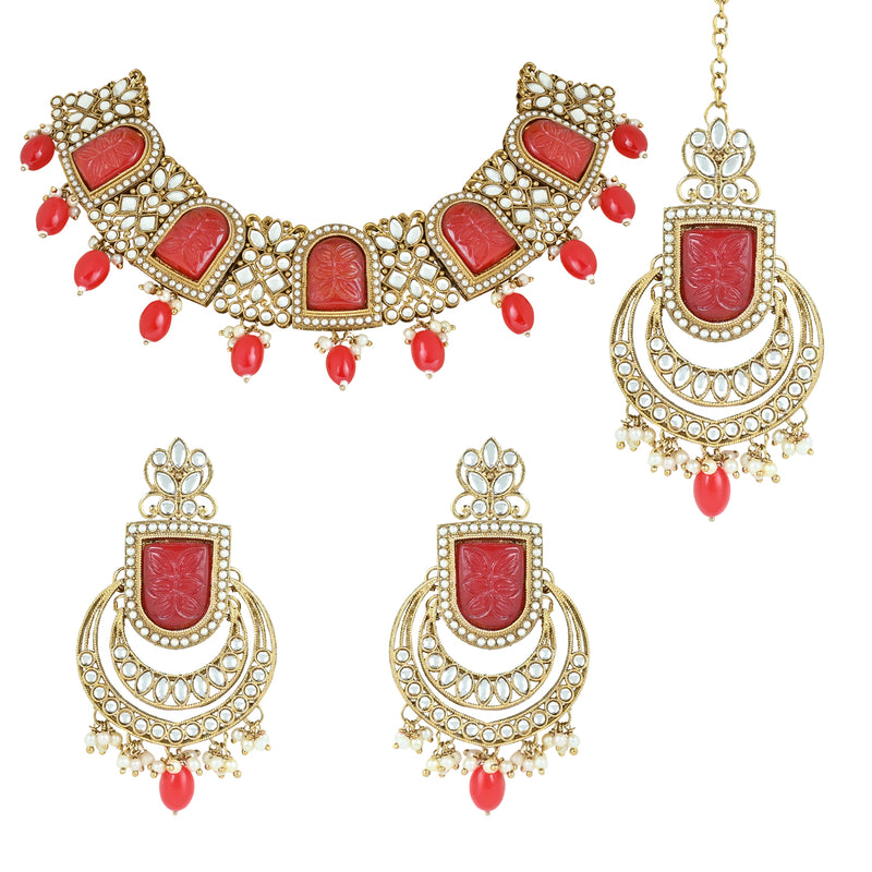 Beads Alloy Gold Plated Choker Necklace (red Gold), Pouch at Rs 75/piece in  New Delhi