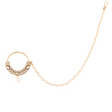 Gold-Plated White Kundan-Studded Nose Ring With Pearl Chain