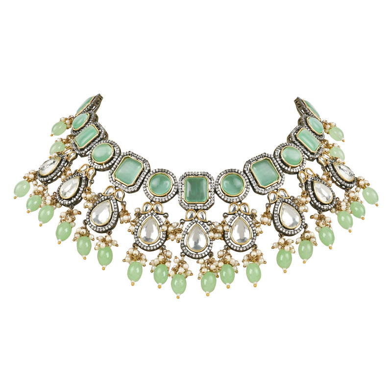 Zareen Mint Polki Kundan NeckPiece